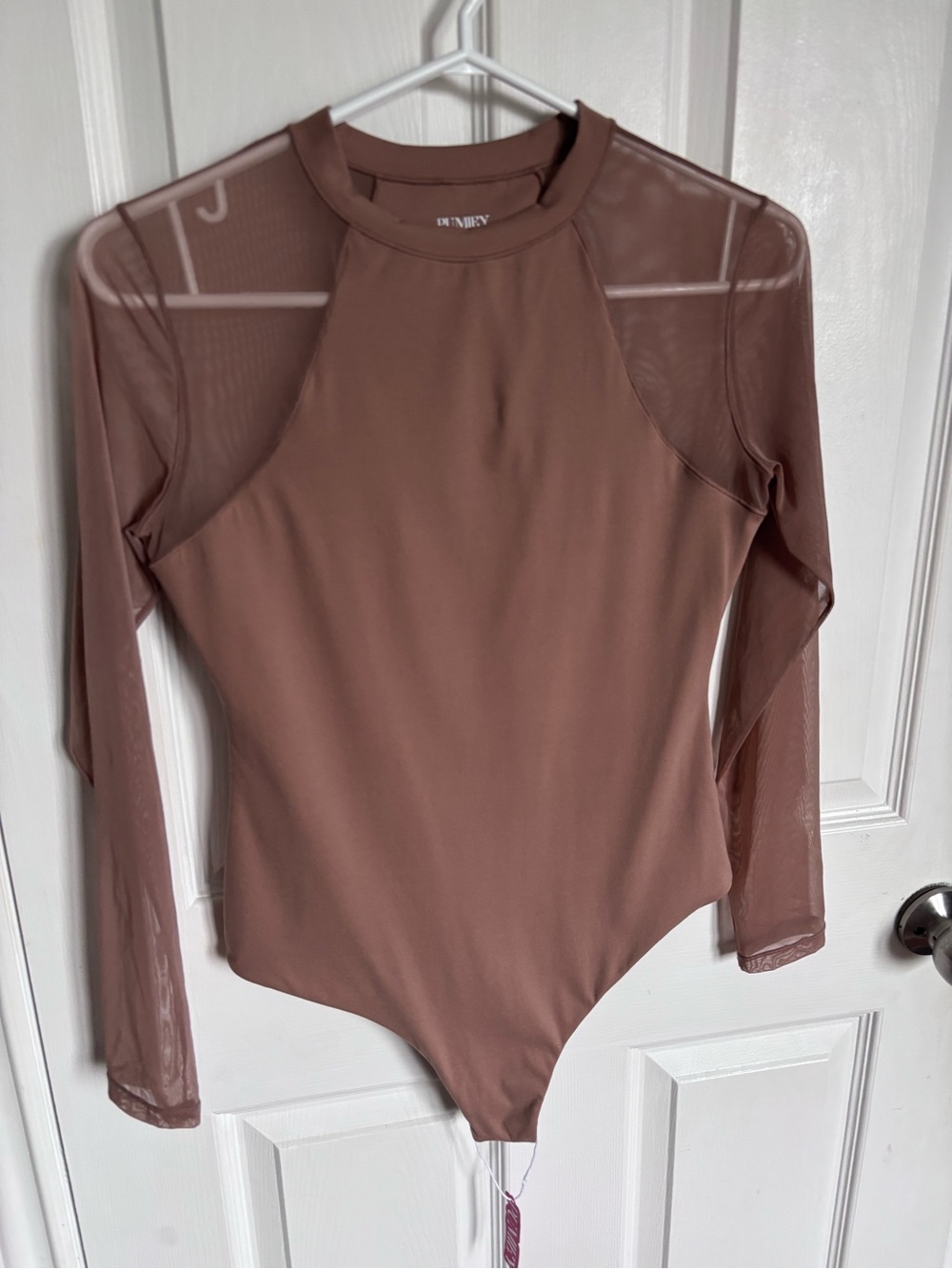 Pumiey Smoke Cloud Mesh Long Sleeve Bodysuit Nude Tan Medium